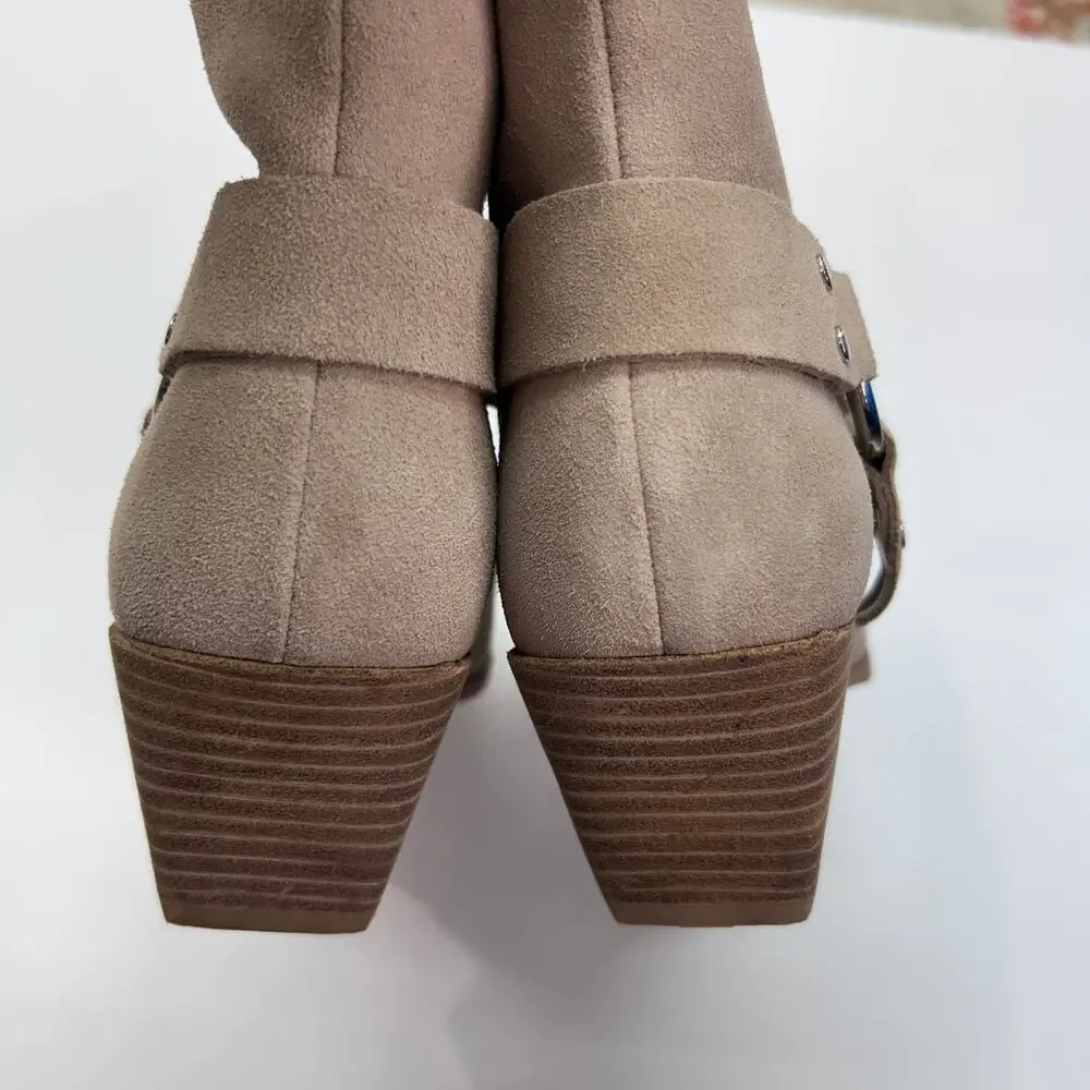 $130 Open Edit Enzo Western Boots 5.5 Beige Tan Leather Western Country Heeled